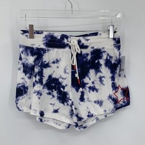 PJ Salvage tie dye shorts lounge knit stretch navy blue white stars new Large